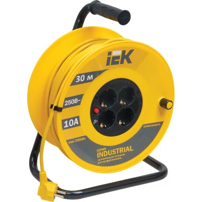 Фото Удлинитель на катушке IEK УК30 с термозащитой Industrial Plus 2P+PE с/з 230 В 16 А IP44 желтый