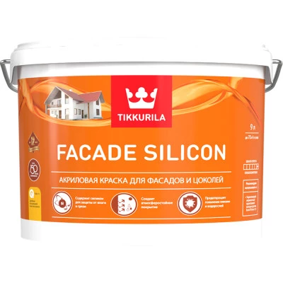 Фото Краска фасадная Tikkurila Facade Silicon База A белая глубокоматовая 9 л