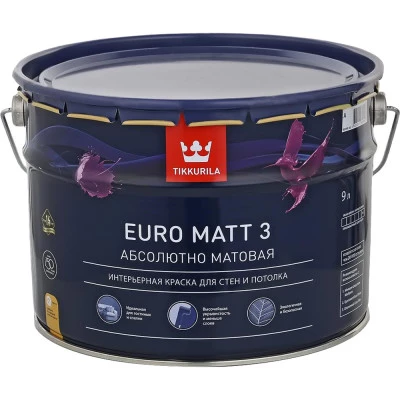 Фото Краска интерьерная Tikkurila Euro Matt 3 База А белая глубокоматовая 9 л