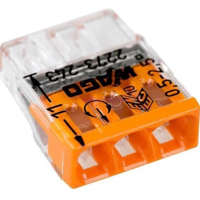 Фото Клемма Wago Compact 450 В 24 А 3 провода 0.5-2.5 мм2 с пастой оранжевый, 100 шт.