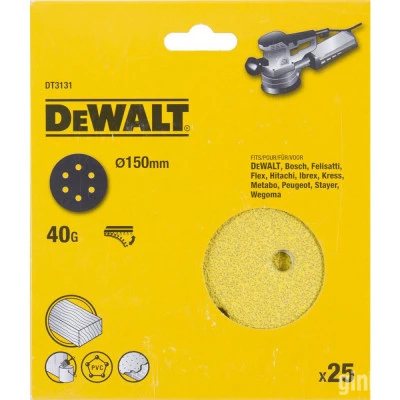 Фото Шлифовальные круги Dewalt 6 отверстий 40G d 150 мм, 25 шт. DT3131-QZ