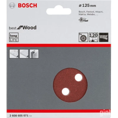 Фото Шлифовальный лист Bosch C470 Best for Wood and Paint D125 мм К120, 5 шт. 2608605071