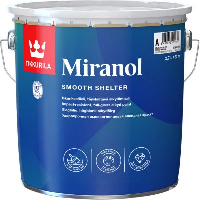 Фото Эмаль ударопрочная Tikkurila Miranol база A высокоглянцевая 2.7 л