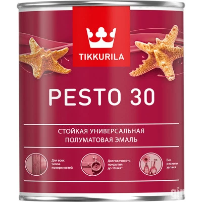 Фото Эмаль стойкая универсальная Tikkurila Pesto 30 База А белая полуматовая 0.9 л