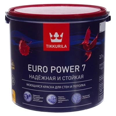 Фото Краска интерьерная стойкая к мытью Tikkurila Euro Power 7 А матовая 2.7 л