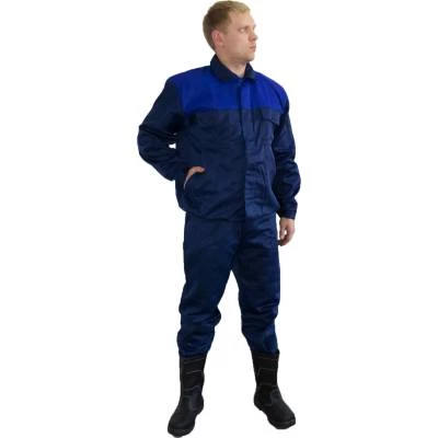 Фото Костюм рабочий Мастер куртка и полукомбинезон темно-синий/василек размер 56-58 рост 170-176