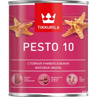 Фото Эмаль стойкая универсальная Tikkurila Pesto 10 База А белая матовая 0.9 л