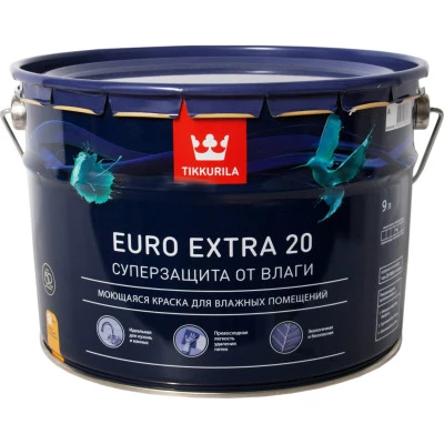 Фото Краска для влажных помещений Tikkurila Euro Extra 20 База С прозрачная полуматовая 9 л