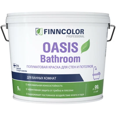 Фото Краска для влажных помещений Finncolor OASIS Bathroom База А полуматовая 9 л