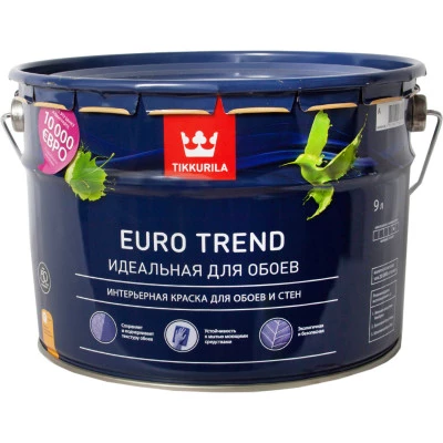 Фото Краска для обоев и стен Tikkurila Euro Trend База A белая матовая 9 л