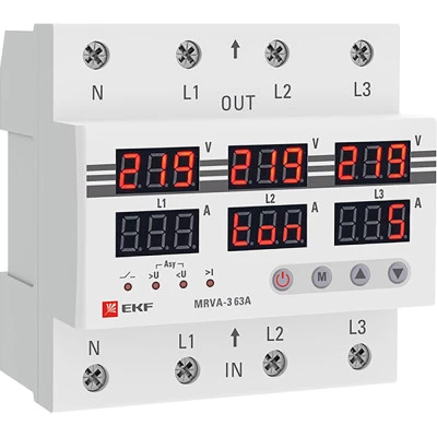 Фото Трехфазное реле напряжения и тока с дисплеем EKF MRVA-3 63A
