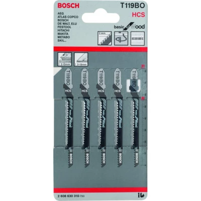 Фото Пилка для лобзика Bosch T 119 BO Basic for Wood, 5 шт. 2608630310