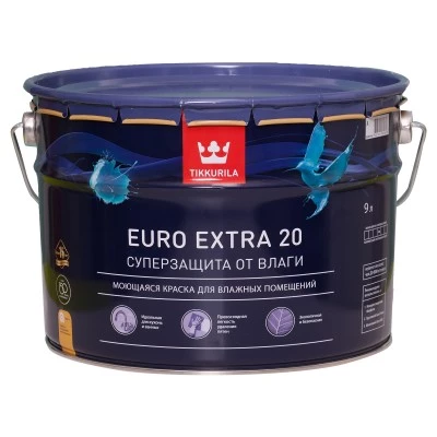 Фото Краска для влажных помещений Tikkurila Euro Extra 20 База А белая полуматовая 9 л