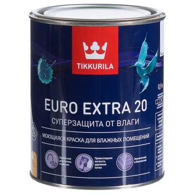 Фото Краска для влажных помещений Tikkurila Euro Extra 20 База А белая полуматовая 0.9 л