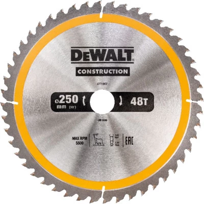 Фото Пильный диск по дереву с гвоздями Dewalt Construction 250х30 мм 48 зубов DT1957-QZ