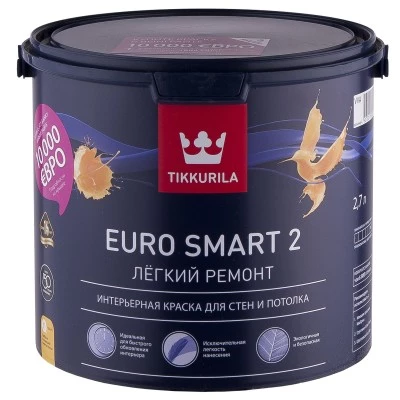 Фото Краска интерьерная Tikkurila Euro Smart 2 База A глубокоматовая 2.7 л