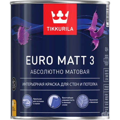 Фото Краска интерьерная Tikkurila Euro Matt 3 База А белая глубокоматовая 0.9 л