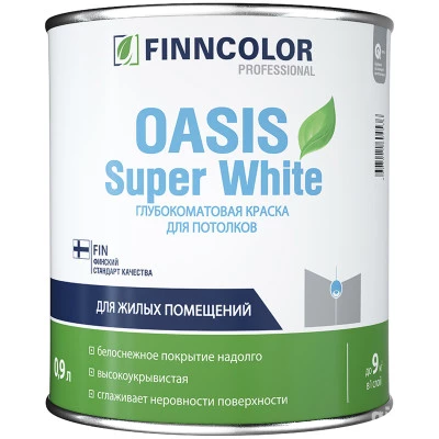 Фото Краска для потолка Finncolor OASIS Super White супербелая глубокоматовая 0.9 л
