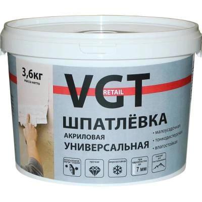 Фото Шпатлевка VGT RETAIL влагостойкая для наружных и внутренних работ 3.6 кг