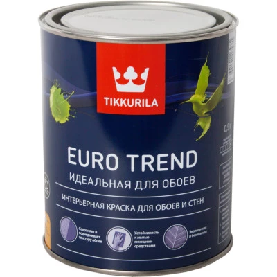 Фото Краска для обоев и стен Tikkurila Euro Trend База A белая матовая 0.9 л