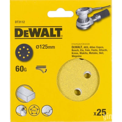 Фото Шлифовальные круги Dewalt 8 отверстий 60G d 125 мм, 25 шт. DT3112-QZ