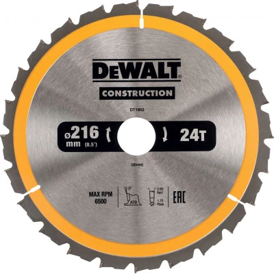 Фото Пильный диск по дереву с гвоздями Dewalt Construction 216x30 мм 40 зубов DT1953-QZ