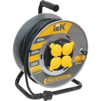 Фото Удлинитель на катушке IEK УК40 с термозащитой Professional 2P+PE с/з 230 В 16 А IP44 черный